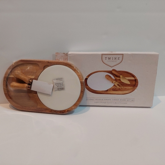 Twine Living Co Gourmet Wood And Ceramic Cheese Board 4-piece Gift Set - Picture 1 of 4